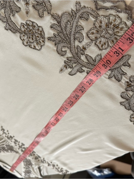 Zara Embroidered Mini Dress Pearl Gray XS Beaded V-Neck - Picture 14 of 15